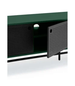 Mueble televisión para comedor modelo Punto 2 puertas 4 cajones acabado verde/negro, 40cm(ancho) 52cm(alto) 180cm (largo)
