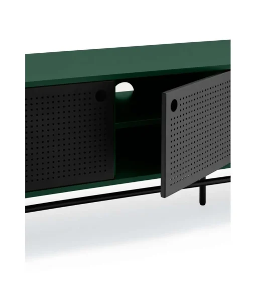 Mueble televisión para comedor modelo Punto 2 puertas 4 cajones acabado verde/negro, 40cm(ancho) 52cm(alto) 180cm (largo)