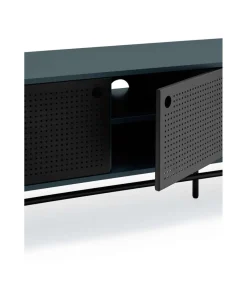 Mueble televisión para comedor modelo Punto 2 puertas 4 cajones acabado azul/negro, 40cm(ancho) 52cm(alto) 180cm (largo)