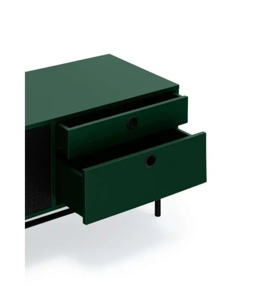Mueble televisión para comedor modelo Punto 2 puertas 4 cajones acabado verde/negro, 40cm(ancho) 52cm(alto) 180cm (largo)