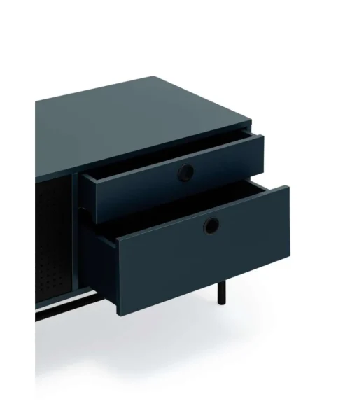 Mueble televisión para comedor modelo Punto 2 puertas 4 cajones acabado azul/negro, 40cm(ancho) 52cm(alto) 180cm (largo)
