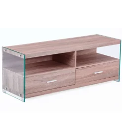 Mueble television Evan 2 cajones acabado roble con cristal 44 cm(alto)121 cm(ancho)39 cm(largo)