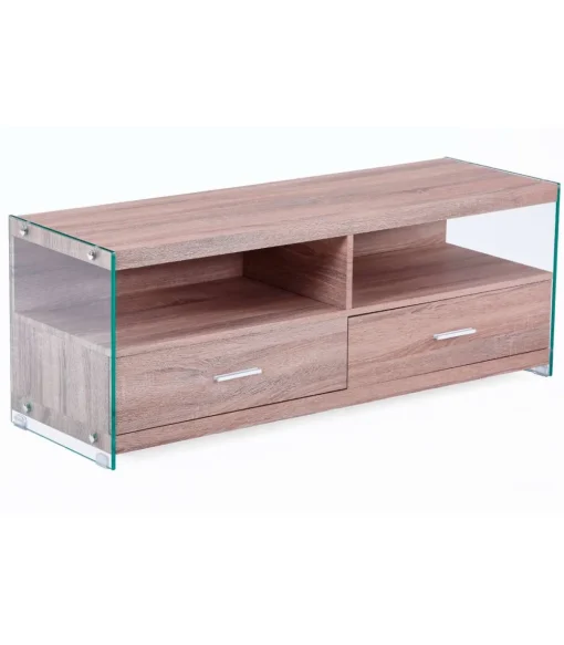 Mueble television Evan 2 cajones acabado roble con cristal 44 cm(alto)121 cm(ancho)39 cm(largo)