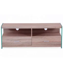 Mueble television Evan 2 cajones acabado roble con cristal 44 cm(alto)121 cm(ancho)39 cm(largo)