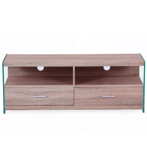 Mueble television Evan 2 cajones acabado roble con cristal 44 cm(alto)121 cm(ancho)39 cm(largo)