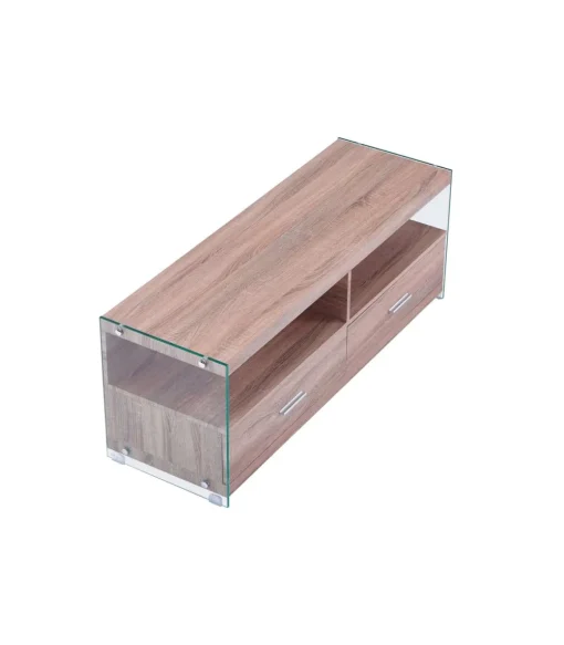 Mueble television Evan 2 cajones acabado roble con cristal 44 cm(alto)121 cm(ancho)39 cm(largo)
