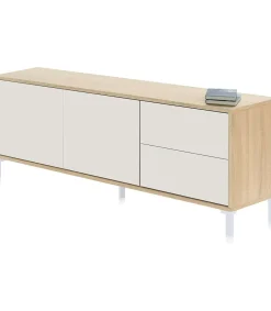 Mueble TV modelo Urbi en roble canadian y blanco Artik. 130 cm (Ancho) x 47 cm (Alto) x 41 cm (Fondo)