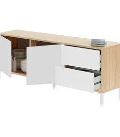 Mueble TV modelo Urbi en roble canadian y blanco Artik. 130 cm (Ancho) x 47 cm (Alto) x 41 cm (Fondo)