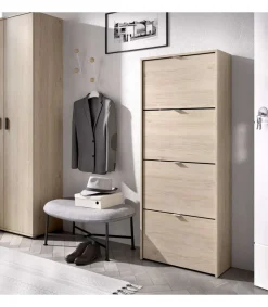 Mueble Zapatero Jaen con 4 trampones en natural. 61 cm(ancho) 149 cm(altura) 25 cm(fondo)