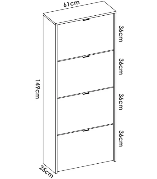 Mueble Zapatero Jaen con 4 trampones en natural. 61 cm(ancho) 149 cm(altura) 25 cm(fondo)