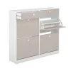 Mueble Zapatero Pili con 4 trampones 2 cajones en blanco/textil. 116.8cm(ancho) 104.3cm(altura) 27cm(fondo)