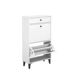 Mueble Zapatero Pili con 2 trampones 1 cajón en blanco soft, 61.1cm(ancho) 110cm(altura) 25.2cm(fondo)