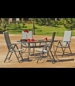 Pack 2 Sillónes-tumbonas apilables terraza jardín Sulam-5 acero /textilen gris antracita.