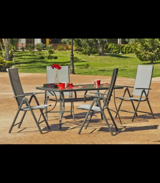 Pack 2 Sillónes-tumbonas apilables terraza jardín Sulam-5 acero /textilen gris antracita.