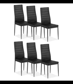 Pack de 6 sillas modelo Daniela tapizadas en polipiel negro, 96cm(alto) 44cm(ancho) 44cm(largo)