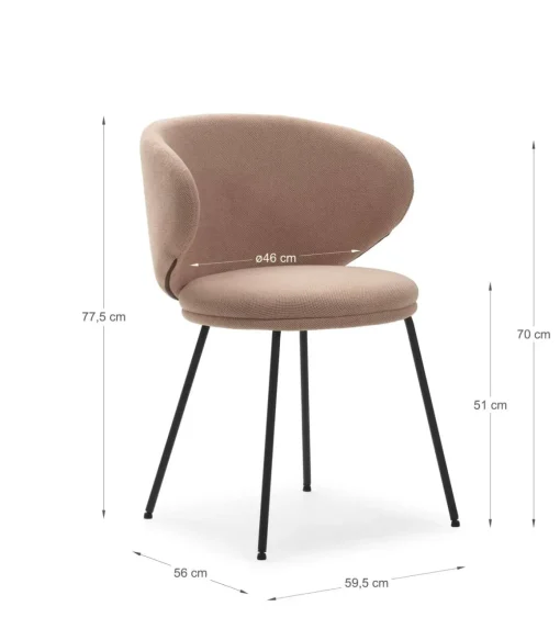 Pack de 2 sillas modelo Rebeca tapizado textil rosa claro, 77.5cm(alto) 58cm(ancho) 59.5cm(largo)