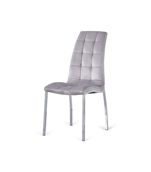 Pack de 4 sillas San Sebastián tapizada en tejido velvet gris claro. 96 cm (alto) 42 cm (ancho) 55 cm (fondo)