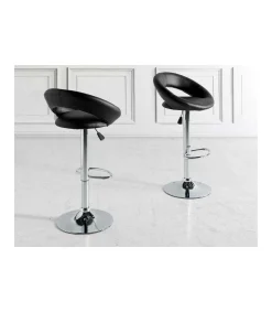 Pack de 2 taburetes elevables Zoe tapizados en polipiel negro, 53 x 47 x 80/101 cm (largo x alto x ancho)