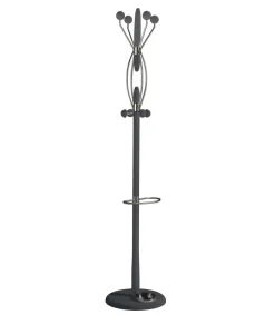 Perchero mod. 425 con paragüero herrajes cromo satinado lacado azabache, 184 cm(alto)37 cm(ancho)37 cm(largo)