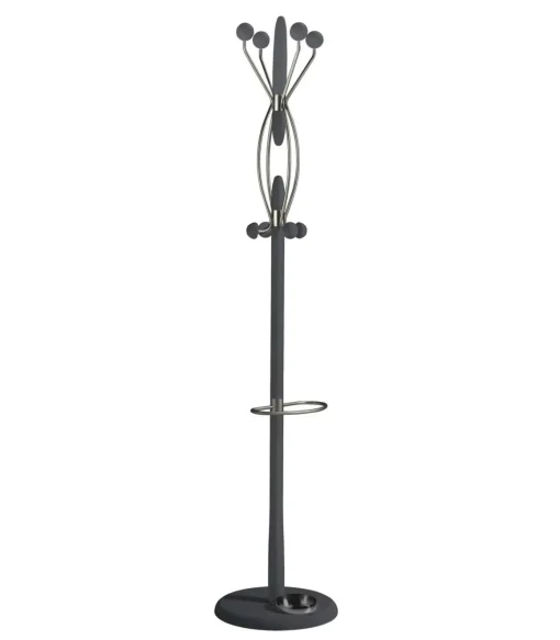 Perchero mod. 425 con paragüero herrajes cromo satinado lacado azabache, 184 cm(alto)37 cm(ancho)37 cm(largo)