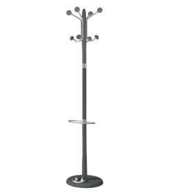 Perchero mod. 421 con paragüero herrajes en cromo satinado lacado azabache, 180 cm(alto)37 cm(ancho)37 cm(largo)