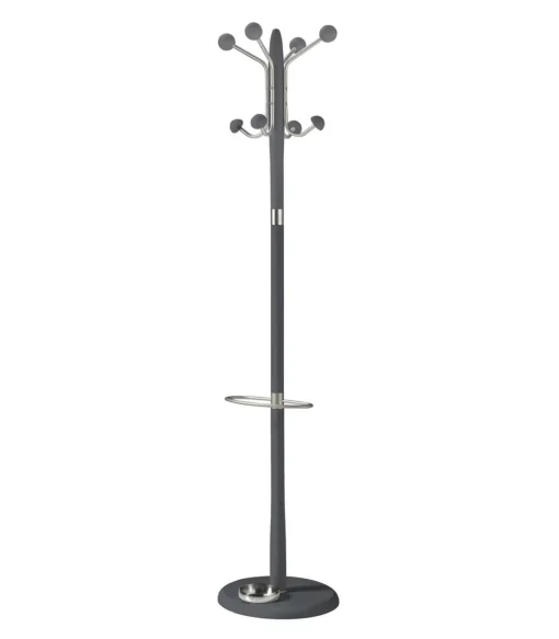 Perchero mod. 421 con paragüero herrajes en cromo satinado lacado azabache, 180 cm(alto)37 cm(ancho)37 cm(largo)