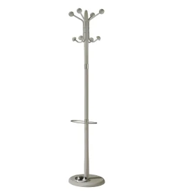 Perchero mod. 421 con paragüero herrajes en cromo satinado lacado visón, 180 cm(alto)37 cm(ancho)37 cm(largo)
