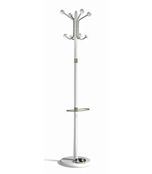 Perchero mod. 421 con paragüero herrajes en cromo satinado lacado blanco, 180 cm(alto)37 cm(ancho)37 cm(largo)