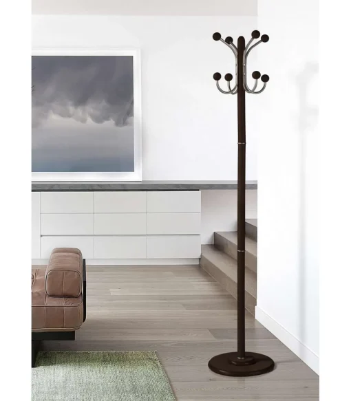 Perchero mod. 406 herrajes cromo satinado lacado wengué, 170 cm(alto)35 cm(ancho)35 cm(largo)