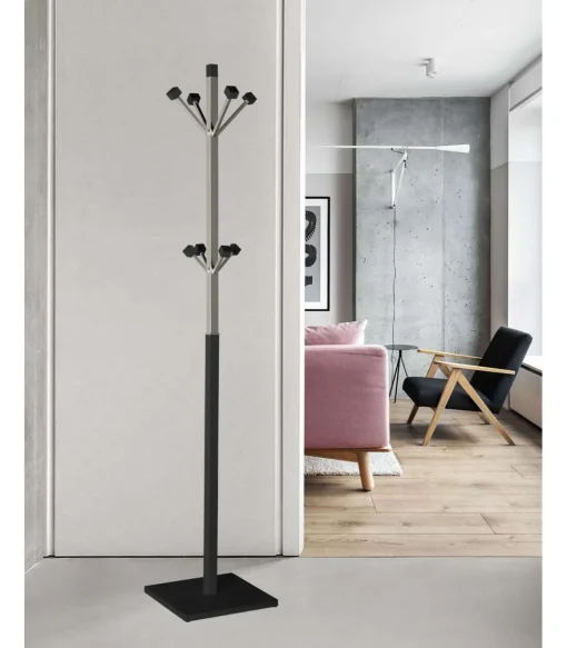 Perchero mod. 429 moderno herrajes cromo satinado lacado negro, 180 cm(alto)34 cm(ancho)34 cm(largo)