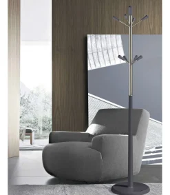 Perchero moderno mod. 414 herrajes cromo satinado lacado azabache, 180 cm(alto)37 cm(ancho)37 cm(largo)