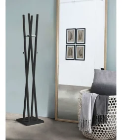 Perchero moderno mod. 470 herrajes cromo brillo lacado negro, 182 cm(alto)34 cm(ancho)34 cm(largo)