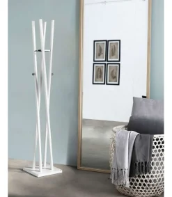 Perchero moderno mod. 470 herrajes cromo brillo lacado blanco, 182 cm(alto)34 cm(ancho)34 cm(largo)