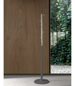 Perchero moderno mod. 413 herrajes en cromo satinado lacado gris, 190 cm(alto)37 cm(ancho)37 cm(largo)