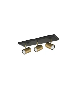Plafon alargado 3 luces modelo Paros acabado negro/cuero, 14cm(alto) 50m(ancho) 13cm(largo)