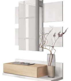 Recibidor con cajón + Espejo Modern en acabado madera natural 20 cm(alto)75 cm(ancho)29 cm(largo)