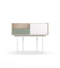 Recibidor modelo 671 acabado roble combinado con blanco y verde, 84cm(alto) 98cm(ancho) 31cm(prof.)