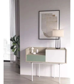 Recibidor modelo 671 acabado roble combinado con blanco y verde, 84cm(alto) 98cm(ancho) 31cm(prof.)