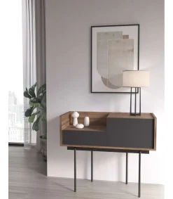 Recibidor modelo 671 acabado nogal combinado con grafito, 84cm(alto) 98cm(ancho) 31cm(prof.)