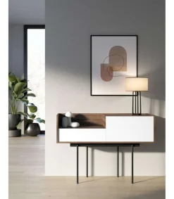 Recibidor modelo 673 acabado nogal combinado con blanco, 84cm(alto) 122cm(ancho) 42cm(prof.)