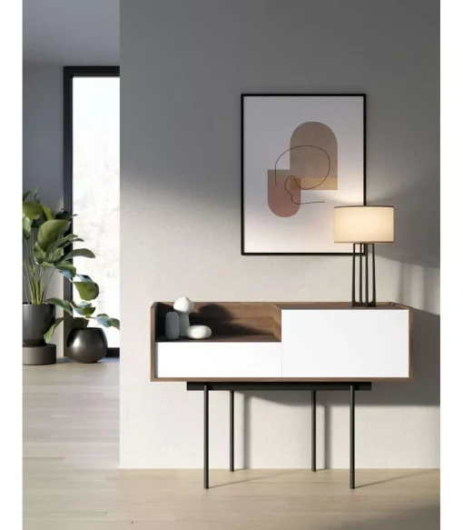 Recibidor modelo 673 acabado nogal combinado con blanco, 84cm(alto) 122cm(ancho) 42cm(prof.)