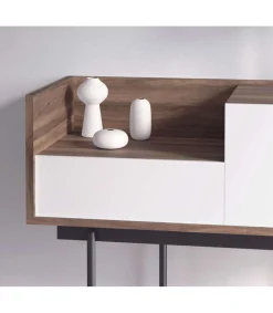 Recibidor modelo 671 acabado nogal combinado con blanco, 84cm(alto) 98cm(ancho) 31cm(prof.)