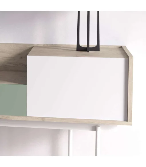 Recibidor modelo 671 acabado roble combinado con blanco y verde, 84cm(alto) 98cm(ancho) 31cm(prof.)