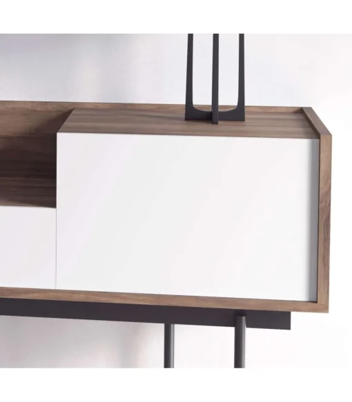 Recibidor modelo 671 acabado nogal combinado con blanco, 84cm(alto) 98cm(ancho) 31cm(prof.)