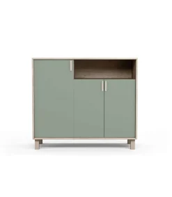 Recibidor zapatero 3 puertas Modelo 520 acabado roble claro/verde. 88 cm (alto) x 100 cm (ancho) x 37 cm (prof.)