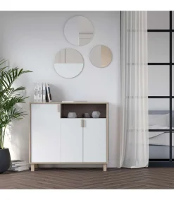 Recibidor zapatero 3 puertas Modelo 520 acabado roble claro/blanco. 88 cm (alto) x 100 cm (ancho) x 37 cm (prof.)
