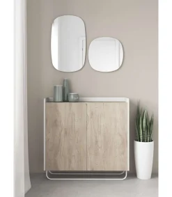 Recibidor zapatero 2 puertas modelo 526 acabado blanco/roble claro, 87 cm (alto) x 90 cm (ancho) x 25.5 cm (prof.)
