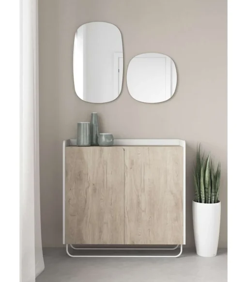Recibidor zapatero 2 puertas modelo 526 acabado blanco/roble claro, 87 cm (alto) x 90 cm (ancho) x 25.5 cm (prof.)
