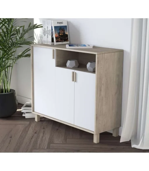 Recibidor zapatero 3 puertas Modelo 520 acabado roble claro/blanco. 88 cm (alto) x 100 cm (ancho) x 37 cm (prof.)