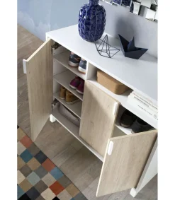 Recibidor zapatero 3 puertas Modelo 520 acabado blanco/roble claro. 88 cm (alto) x 100 cm (ancho) x 37 cm (prof.)